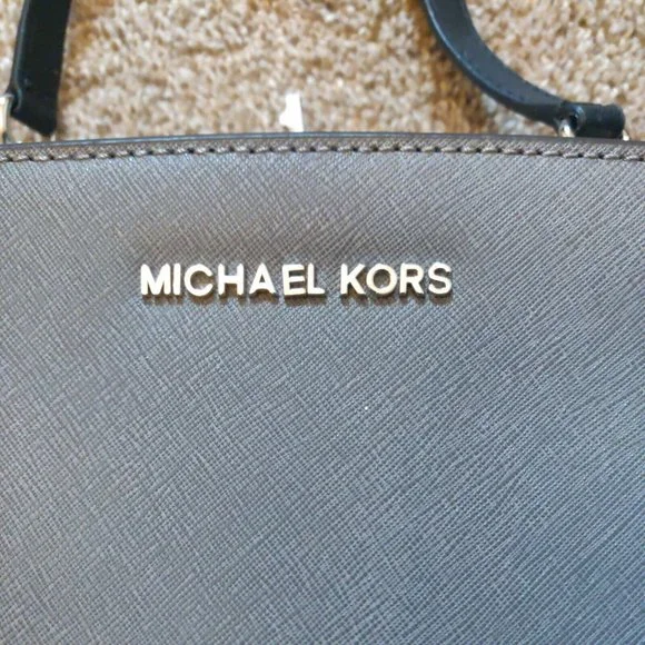 Michael Kors SELMA SATCHEL Shoulder Bag Logo Leather Gray Women - Picture 4 of 6